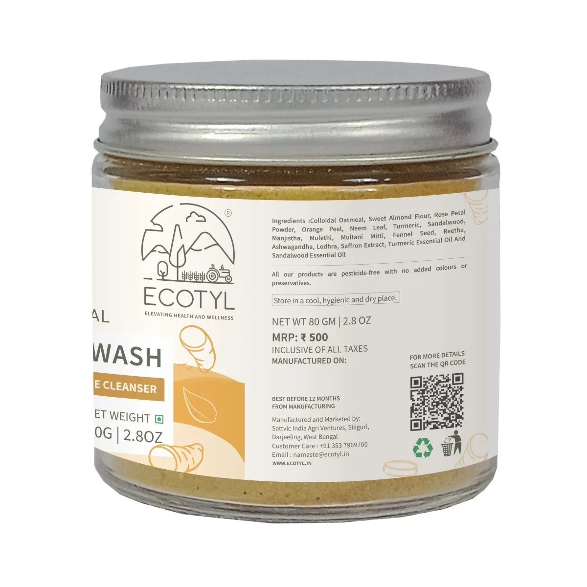 100% Natural Ubtan Face Wash Powder | Gentle Cleanser | 80g