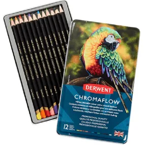 12 Derwent ChromaFlow Coloured Pencils Tin Set Rich Vibrant
