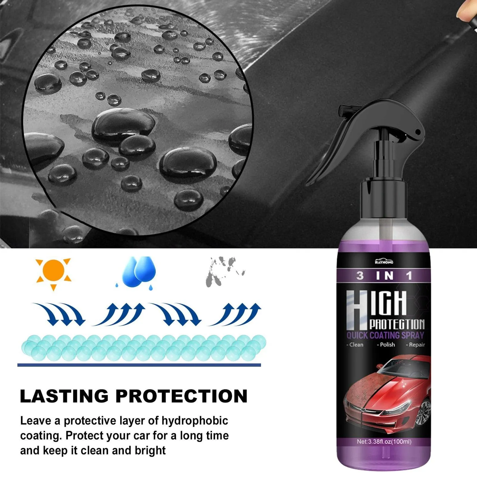 3 In 1 Quick High Protection Car Coating Spray Polish