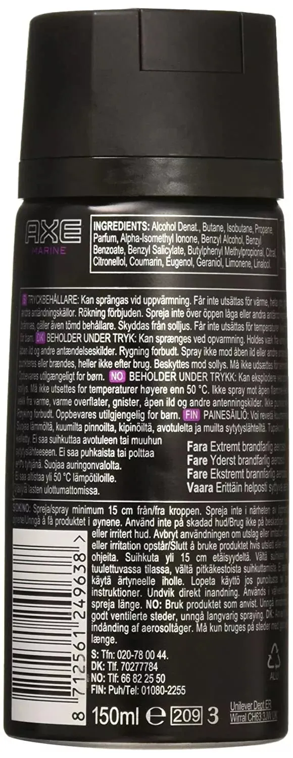 (3 Pack) Axe Deodorant Body Spray Marine Mens Fragrance 150ml/5.07 Oz