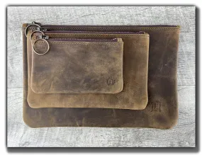 B-STOCK Leather Zipper Pouch - Whiskey Brown (Factory Second - Imperfect Corners)
