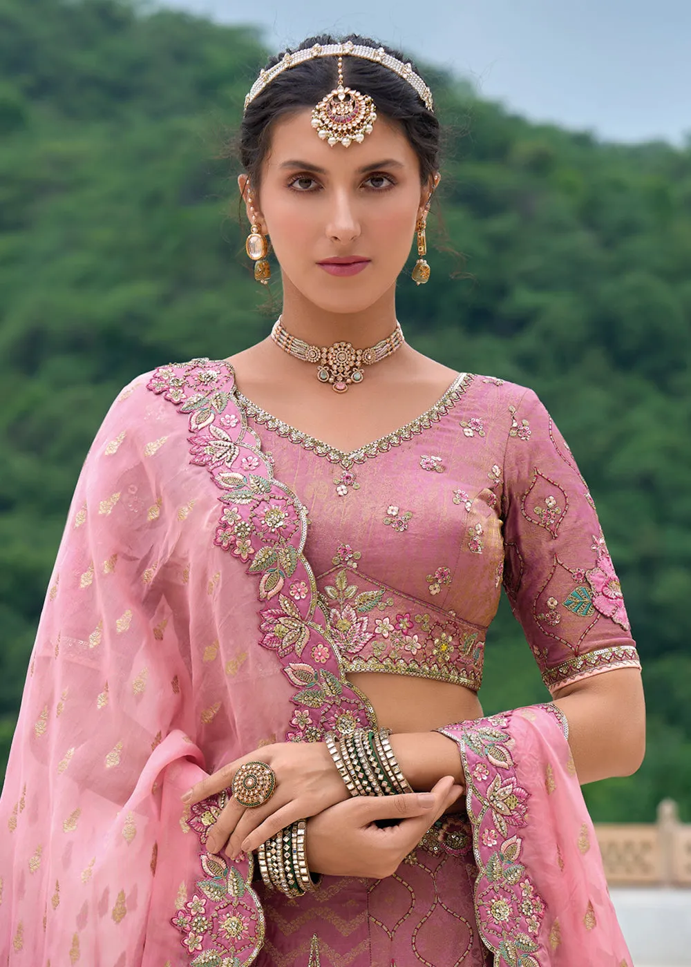 Blush Pink Heavy Embroidered Bridal Style Lehenga Choli