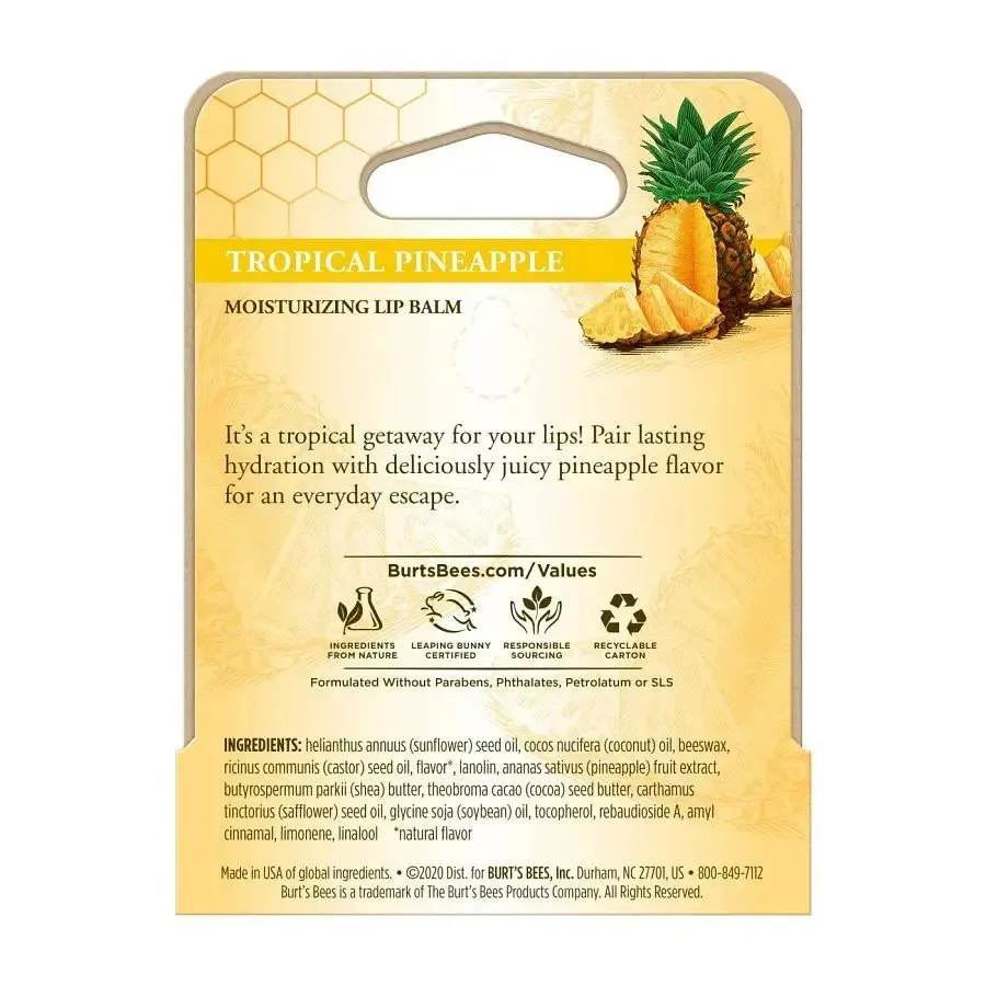 Burt's Bees Tropical Pineapple Lip Balm Tube in Blister Box .15 oz Lip Balm