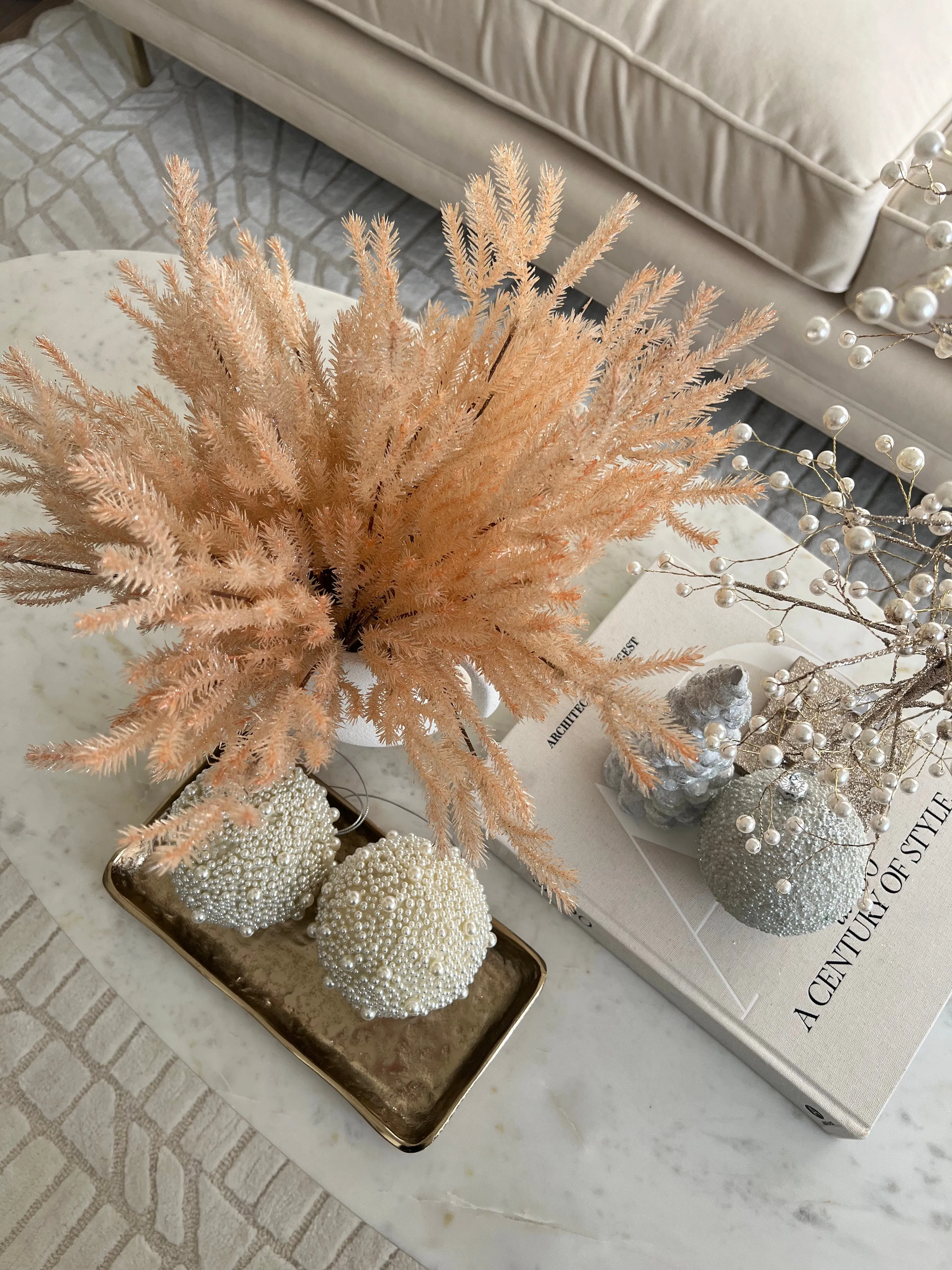 Champagne Glitter Metallic Pine Spray 13"L - Final Sale