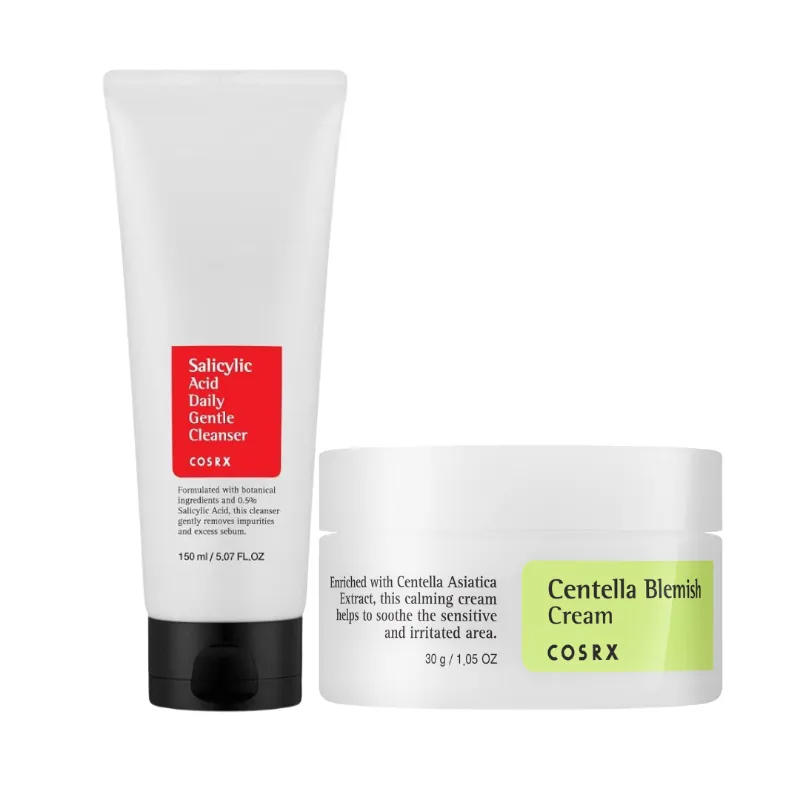 COSRX Salicylic Acid Daily Gentle Cleanser, 150ml    Centella Blemish Cream, 30g SET