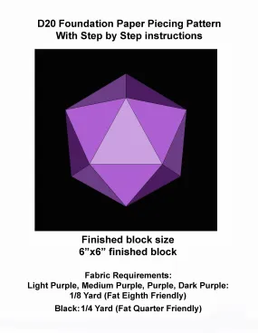 D20 Dice Foundation Paper Piecing Pattern PDF