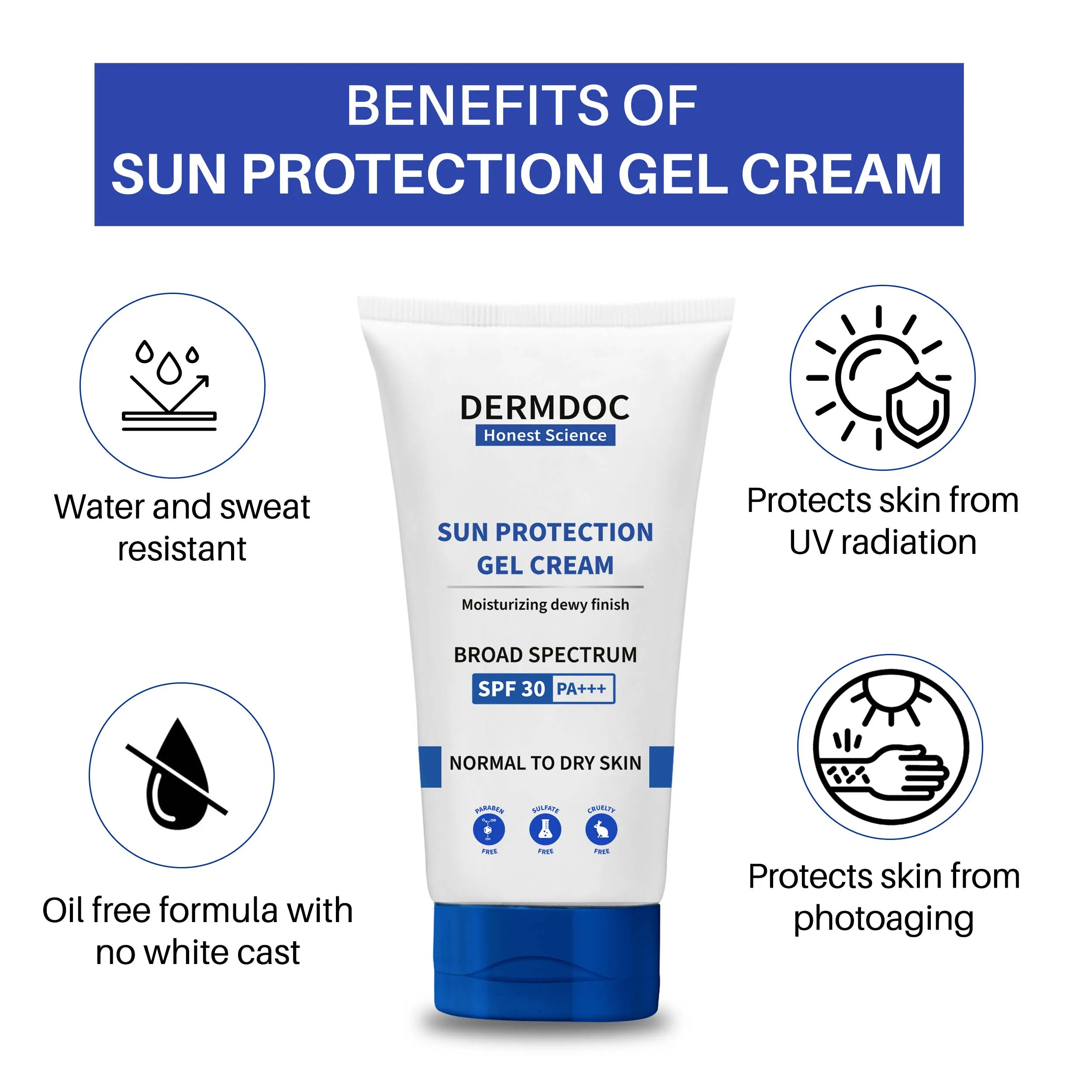 DermDoc UVA & UVB Broad Spectrum Sun Protection Gel Cream with SPF 30 & PA    | body lotion with spf | spf | moisturizing with spf | sunscreen | sunscreen for dry skin | sunscreen gel | day cream with spf | spf body lotion | sunscreen spf 30