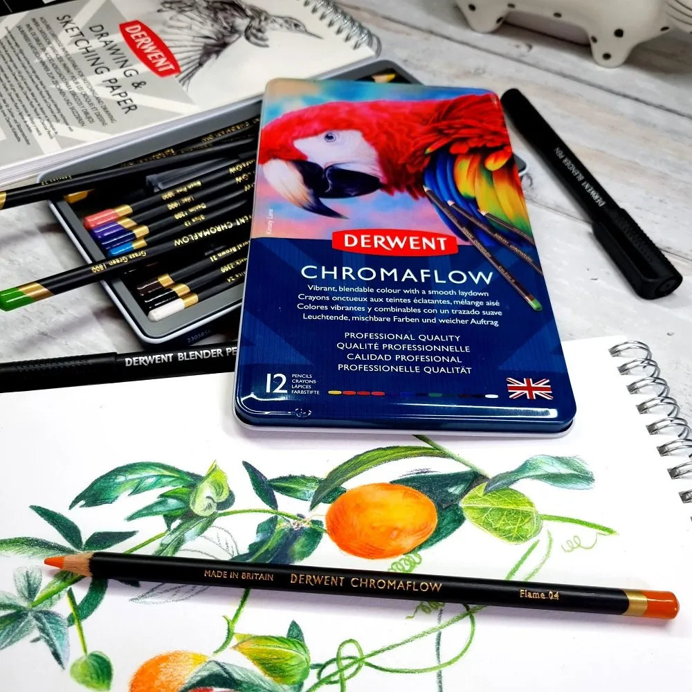 Derwent Chromaflow Pencils - Set of 12 - FREE Set of 2 Blender Pens