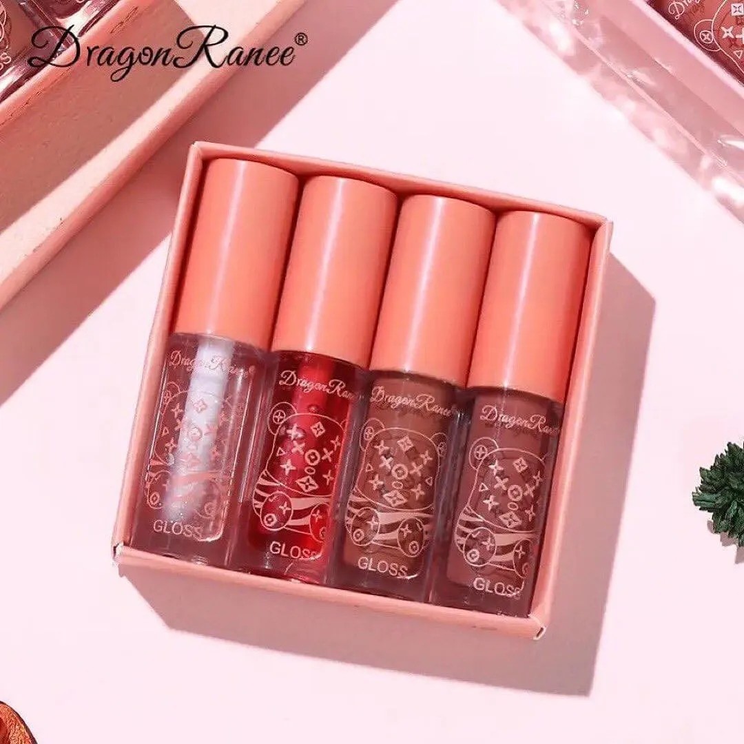 Dragon Ranee - 4pcs Bear Beauty Mirror Crystal Jelly Lip Gloss