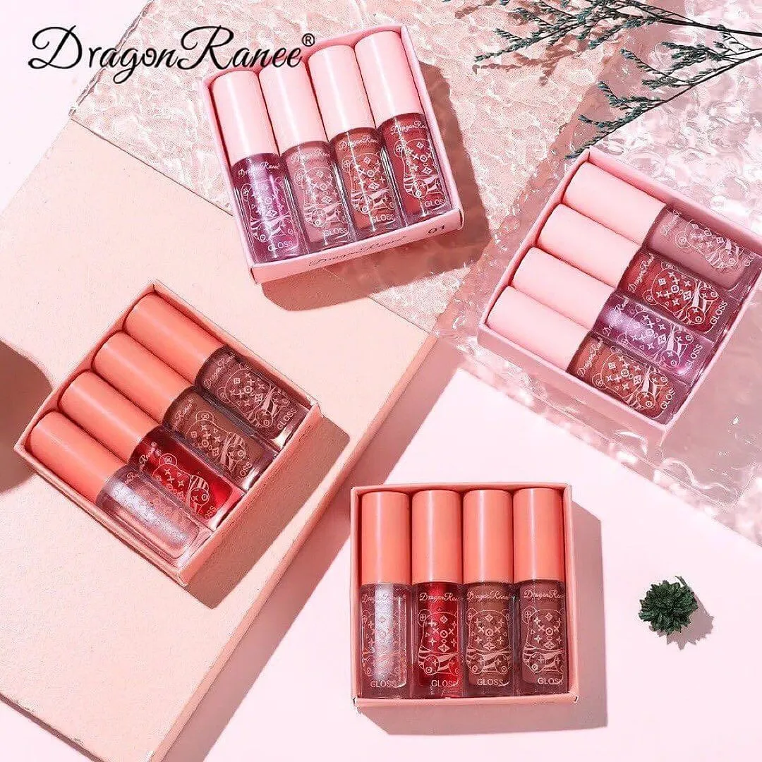 Dragon Ranee - 4pcs Bear Beauty Mirror Crystal Jelly Lip Gloss