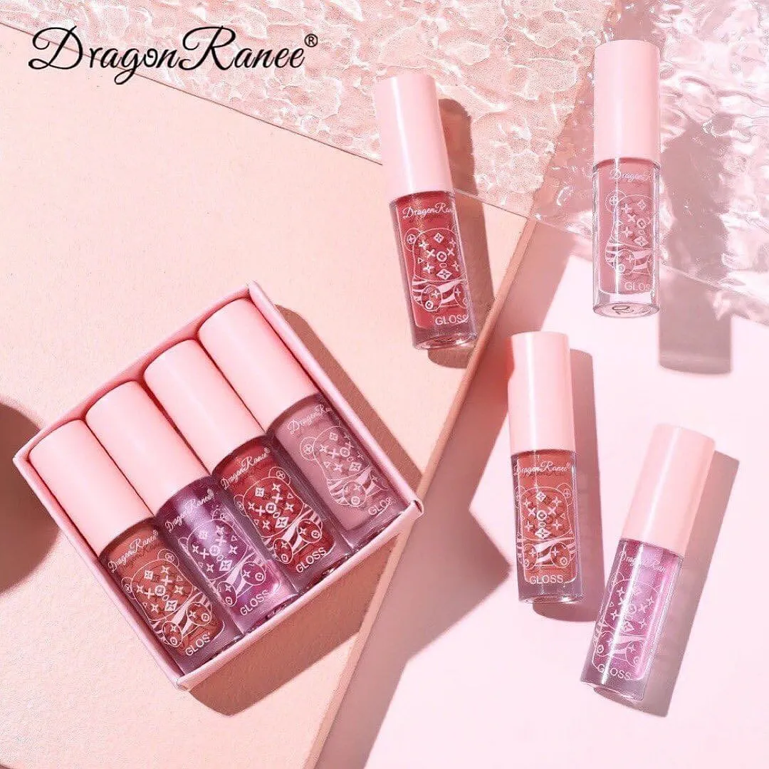 Dragon Ranee - 4pcs Bear Beauty Mirror Crystal Jelly Lip Gloss