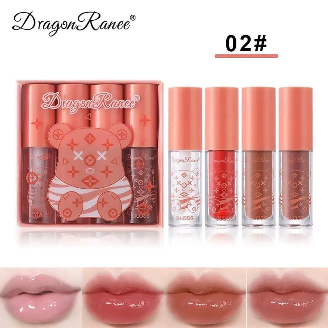 Dragon Ranee - 4pcs Bear Beauty Mirror Crystal Jelly Lip Gloss