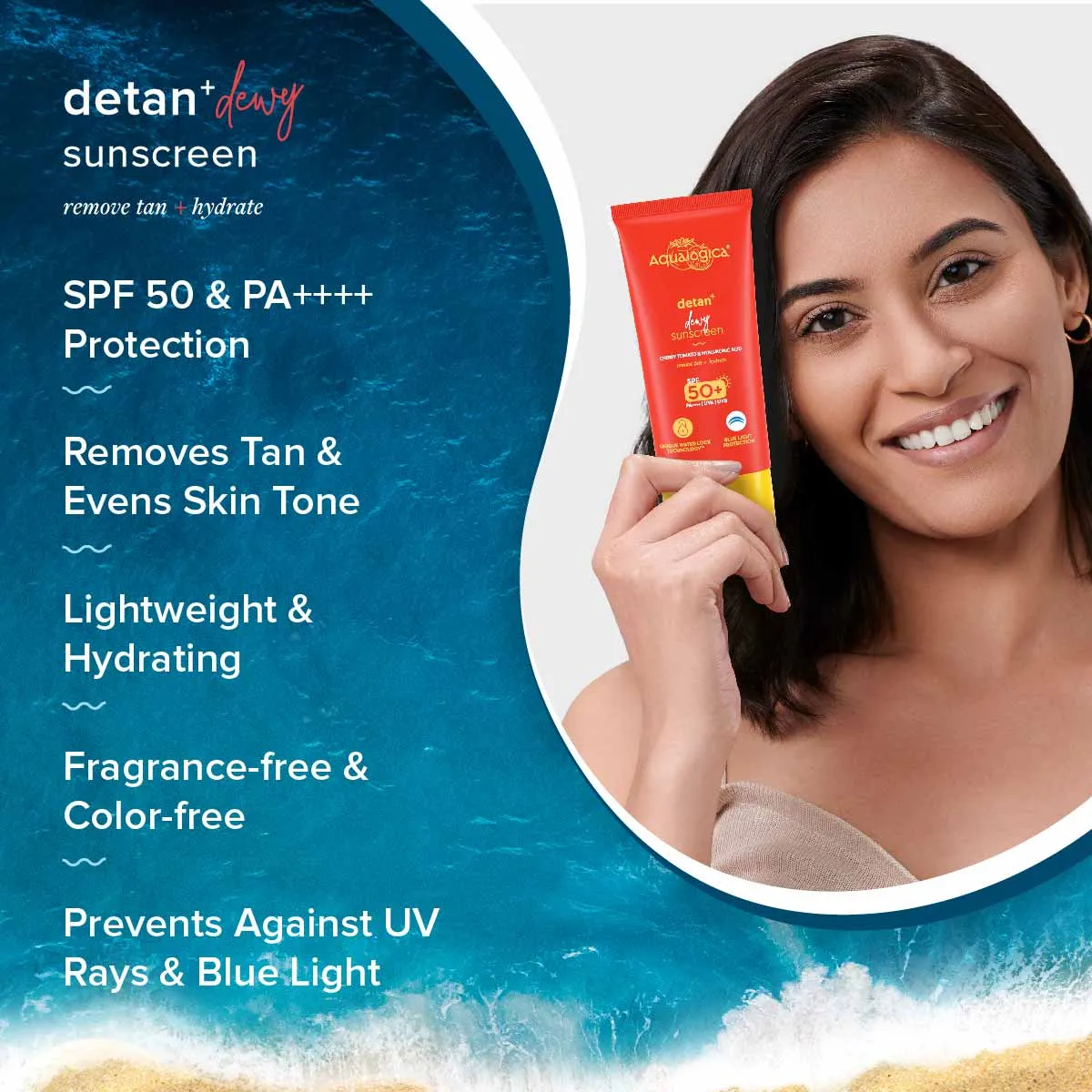 FREEBIE | Detan  Dewy Sunscreen with SPF 50  & PA     for UVA/B & Blue Light Protection  & No White Cast - 80g