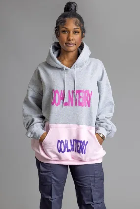 LIGHT GREY N PINK PATCHWORK SPRAY HOODIE