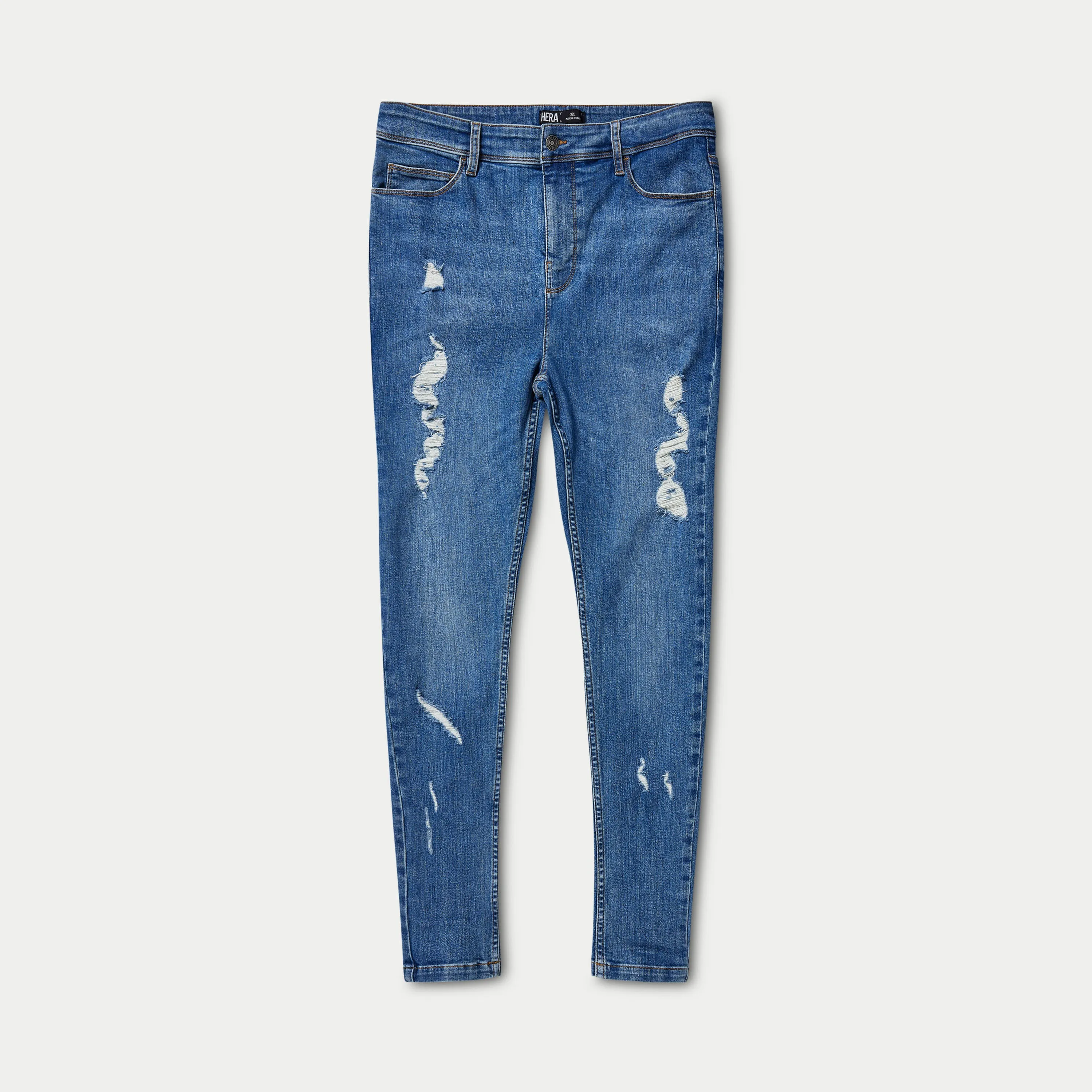 Mens Spray-on Ripped Jean - Mid Blue