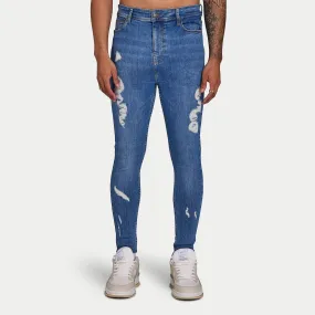 Mens Spray-on Ripped Jean - Mid Blue