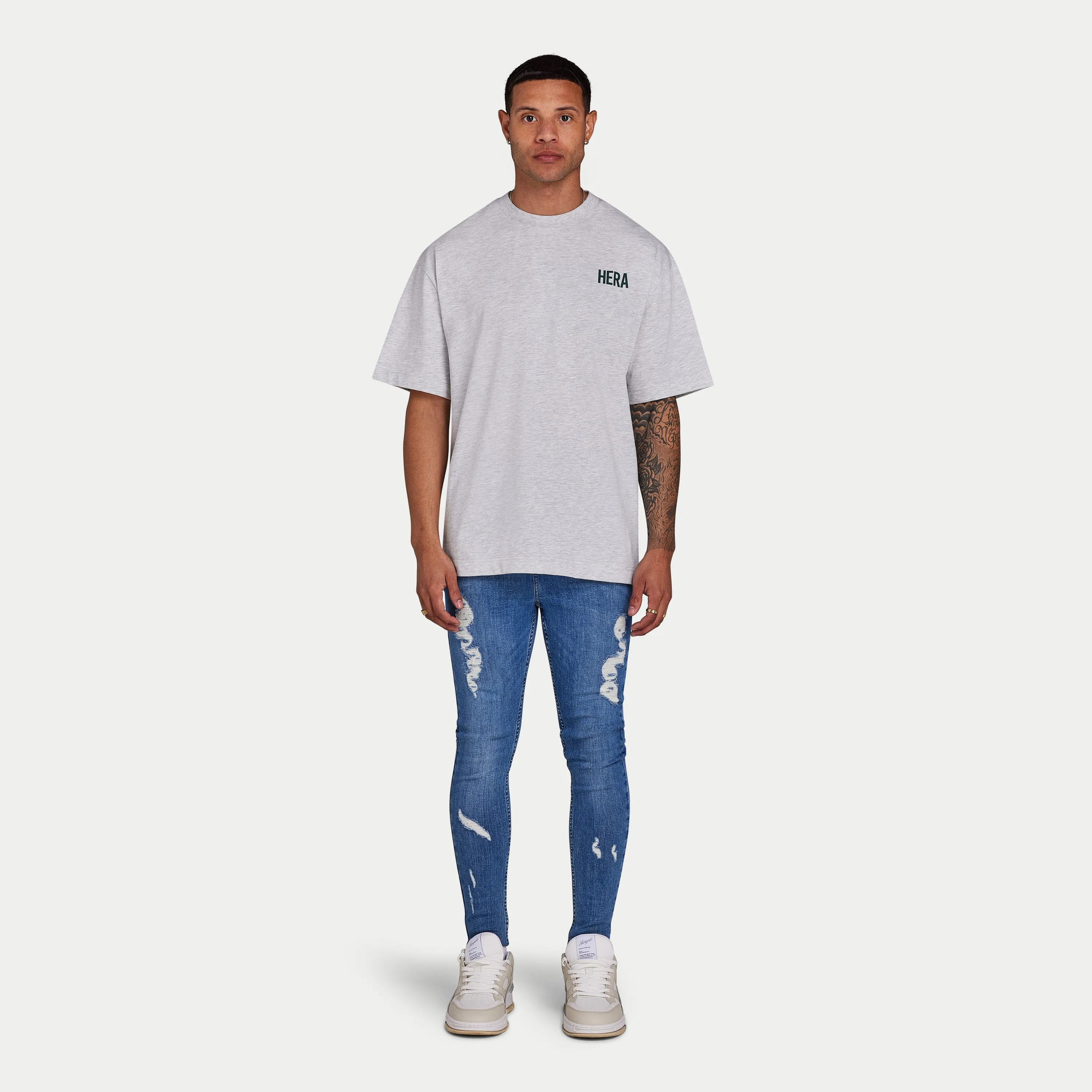 Mens Spray-on Ripped Jean - Mid Blue