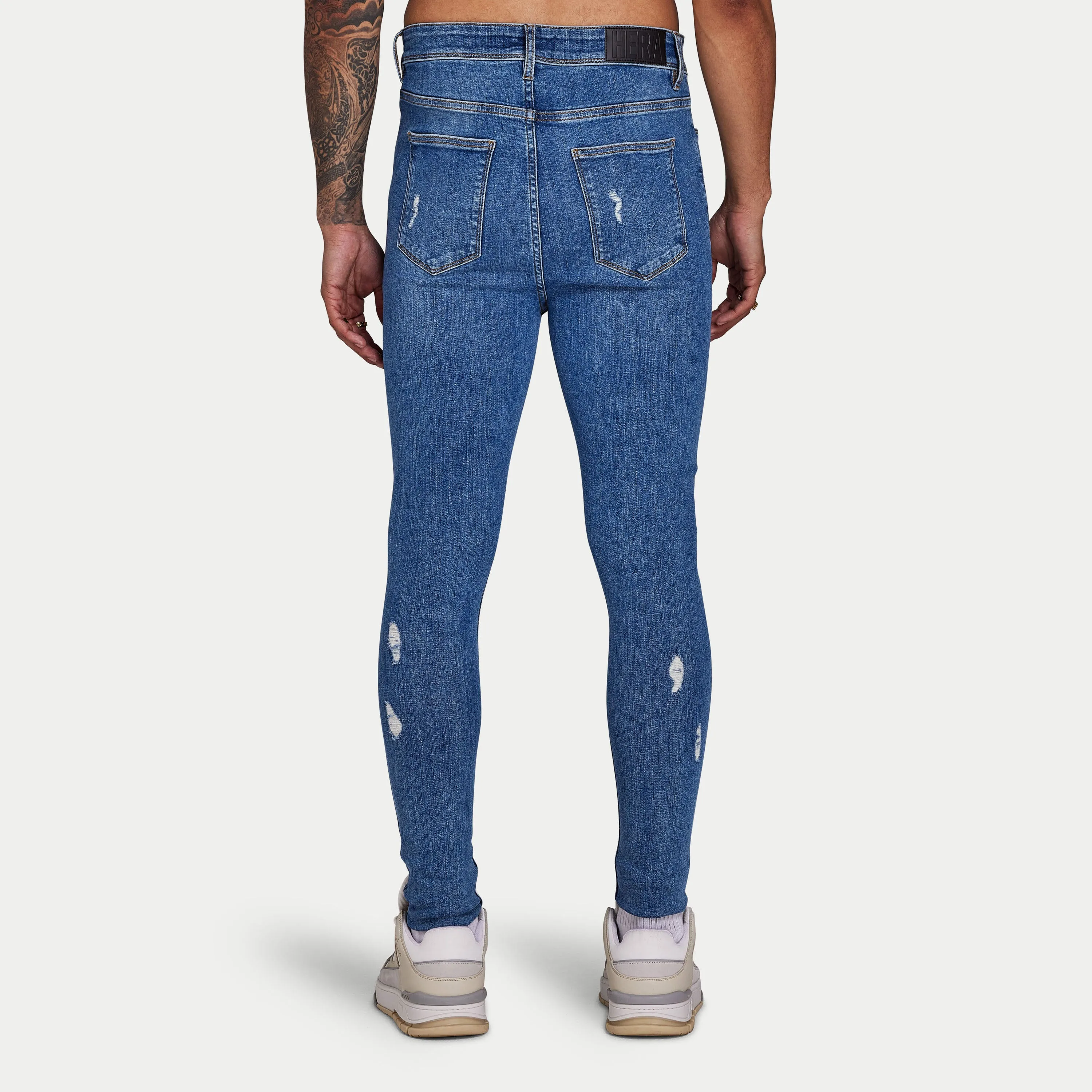 Mens Spray-on Ripped Jean - Mid Blue