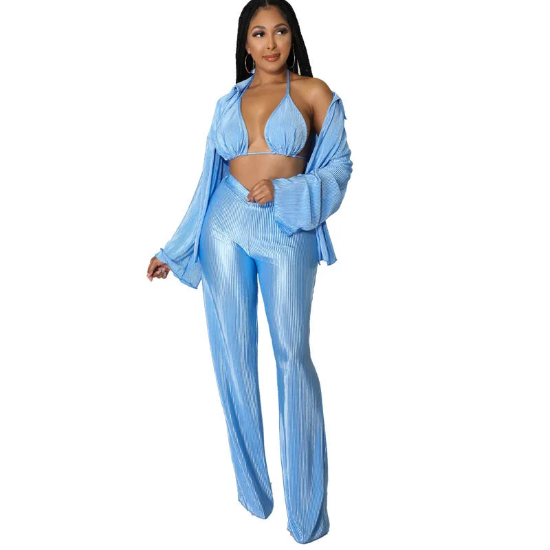 women solid color triple suit fashion beach and holiday style