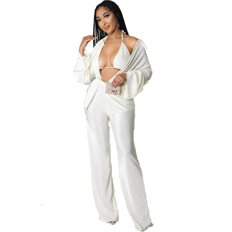 women solid color triple suit fashion beach and holiday style