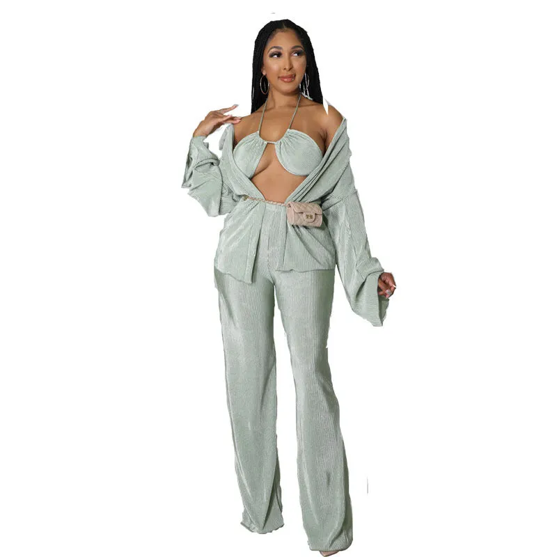 women solid color triple suit fashion beach and holiday style